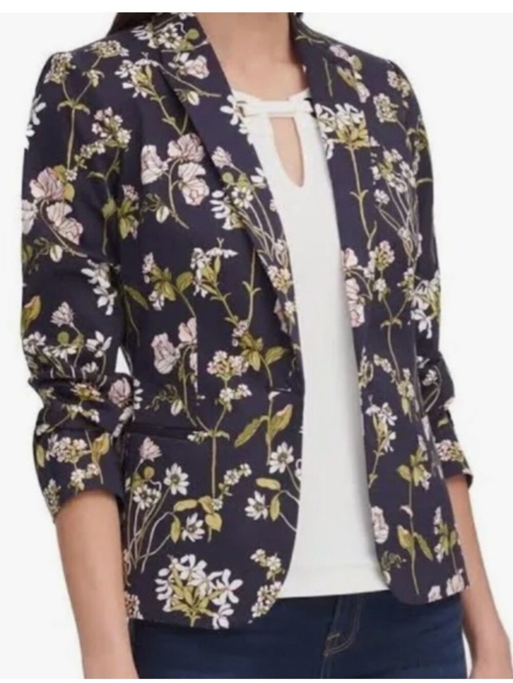 Tommy Hilfiger Size 14 Navy Floral Print Blazer